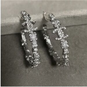 CHANEL Silver Crystal Hoop Earrings - Women Jewelry